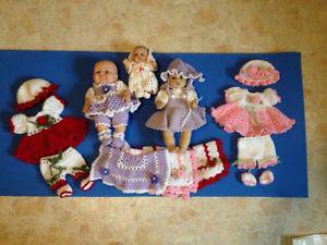 Dolls and clothes (hand knit)