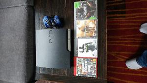 PS3 CONSOLE, CONTROLLER AND 4 GAMES