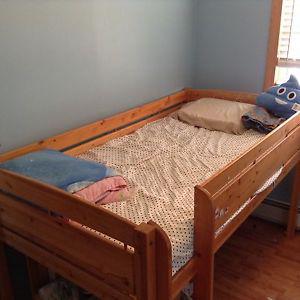 Pine Loft Bed w/book case & Dresser