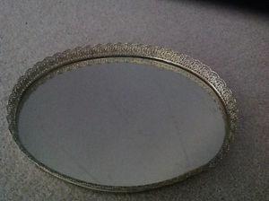 Vintage -Round Mirrored Vanity Gold Tone Vanity Tray
