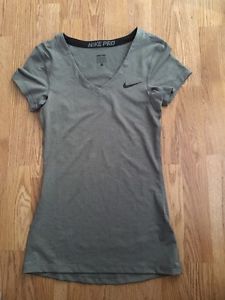 Women's gray nike pro v neck shirt