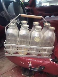 vintage milk carrier & bottles