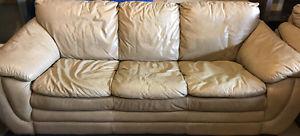 Beige leather couch and chair 200$ obo