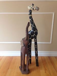 Folk Art Wooden Giraffe & Elephant