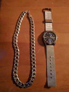 Silver chain and watch