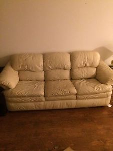 White leather couch and chair