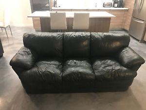 dark green leather couch, very comfy!
