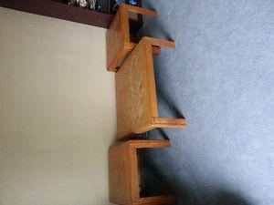solid oak coffee table + end tables set