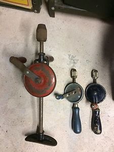 3 vintage hand drills