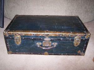 ANTIQUE "MONARCH STEEL LUGGAGE" WITH LEATHER HANDLE,RUSTIC!