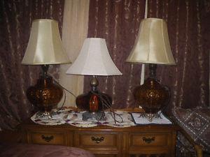 Antique lamps, piano bench