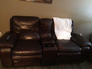 Brown Leather Reclining Couch For Sale
