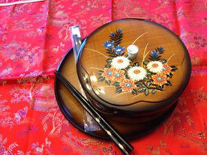 Chinese Red Runner, Bowl, Platter & Chop Sticks