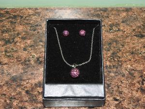 Dark purple crystal bead necklace + earring set