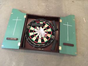 Dart Board in Cabinet, Cherry Wood Style, Excellent