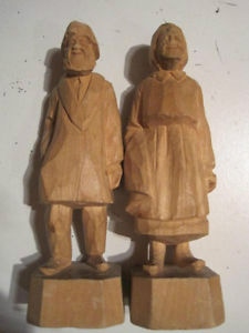 Hand Carved Wooden Elderly Couple