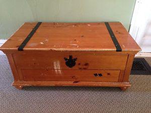 Large Pine Wooden Chest With Drawer