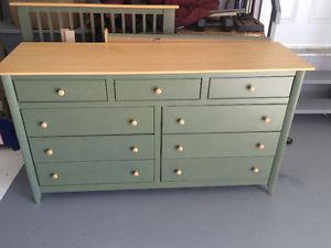 Large maple dresser c/w mirror and twin bed