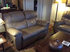 Pair Leather Reclining Love Seats