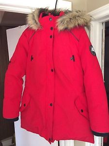 Red winter down filled coat