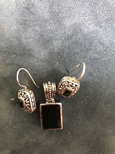 Wanted: 925 onyx set pendant and earrings sterling silver
