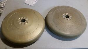 two 25 lbs plastic weights not steel