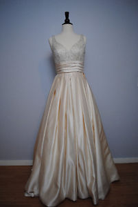 Champagne Satin Colored Gown with Beaded Top - PRICE REDUCED