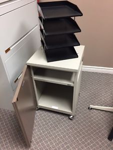 Metal two shelf cabinet and a 4 tier sorting tray