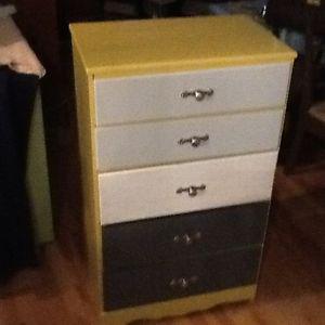 Yellow and shades of grey small dresser