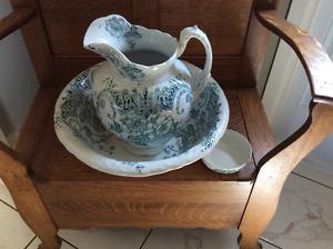 Antique bowl and pitcher with soap dish.