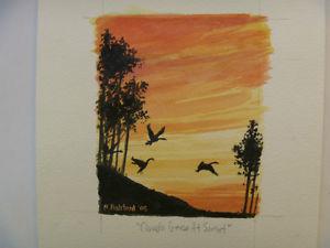 Canada Geese At Sunset - 4" x 5" ORIGINAL ART