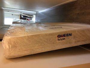 Clean queen mattress, box spring and wood IKEA frame