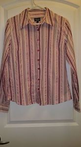 Long Sleeve Pink shimmery Striped Blouse -- Medium