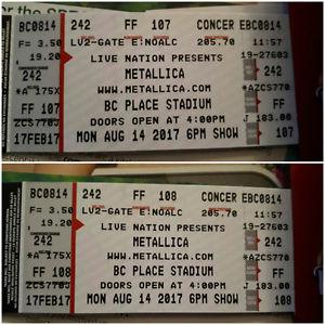 METALLICA - lower bowl - physical tickets