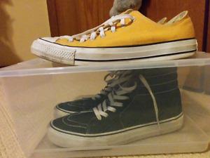 Size 11 vans sk8 hi and yellow converse low shoes