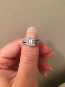 Unique Emerald Cut Diamond Ring Engagement Set / Bridal Set