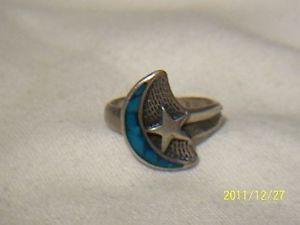Vintage Sterling Silver Moon & Star Ring,Size 5.5,USA