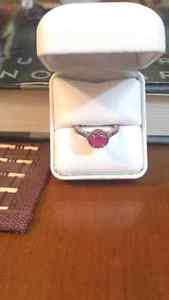10K WG CREATED PINK SAPPHIRE WITH ACCENTS RING - SZ 7