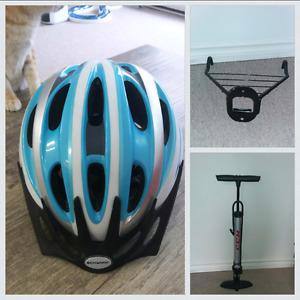Bike Helmet, Wall stand & Pump