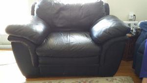 Black leather love seat and chair