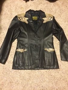 Black leather/snake skin blazer
