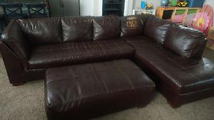 Bonded leather sectional & ottoman