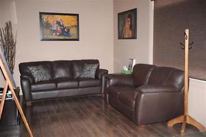 Brown Leather Couch and Love Seat