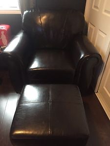 Faux leather club chair with ottoman