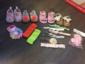 NEW Baby girl shoes and headbands value $60+