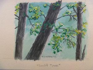 SUNLIT TREES - 4" x 5" Original Art