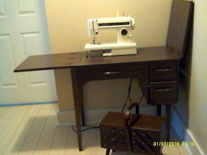 Sewing machine and cabinet with Sewing Box