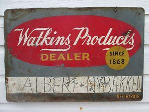 Vintage Watkins Products Dealer Double Sided Metal Sign For