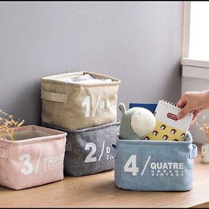 4 foldable natural linen and cotton fabric storage baskets