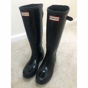 Black Gloss Adjustable Hunter Boots Size 6